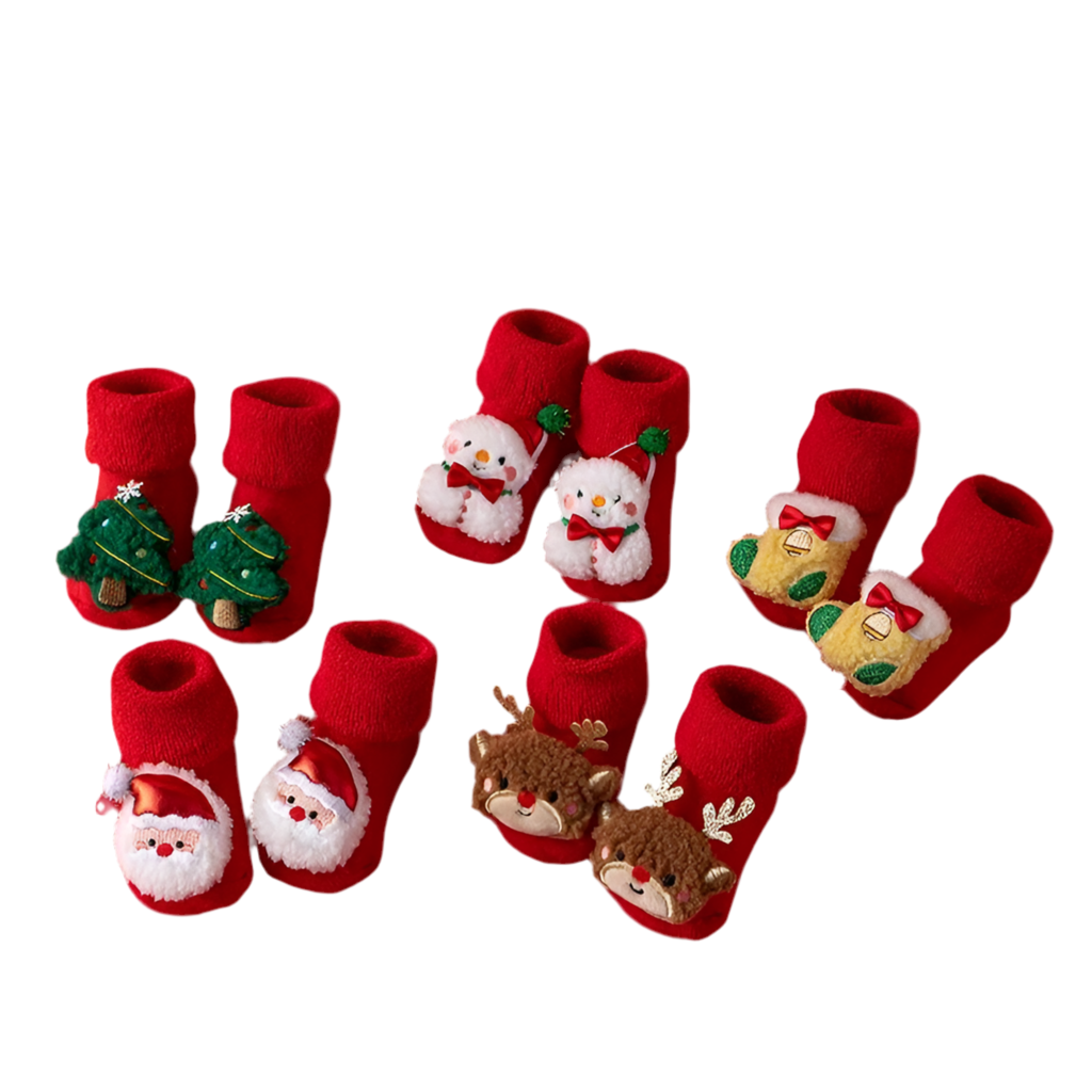 Lot de 05 chaussons enfant Noël 8 - 12cm