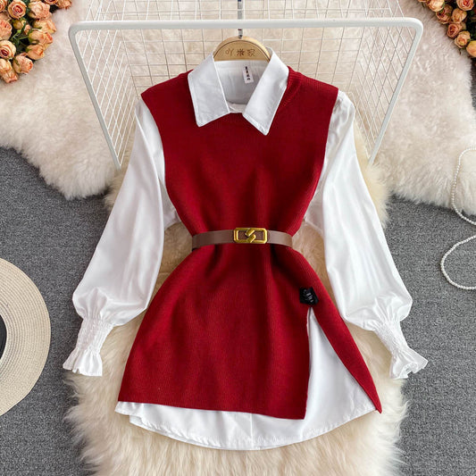 costume de pull chemise blanche à manches longues