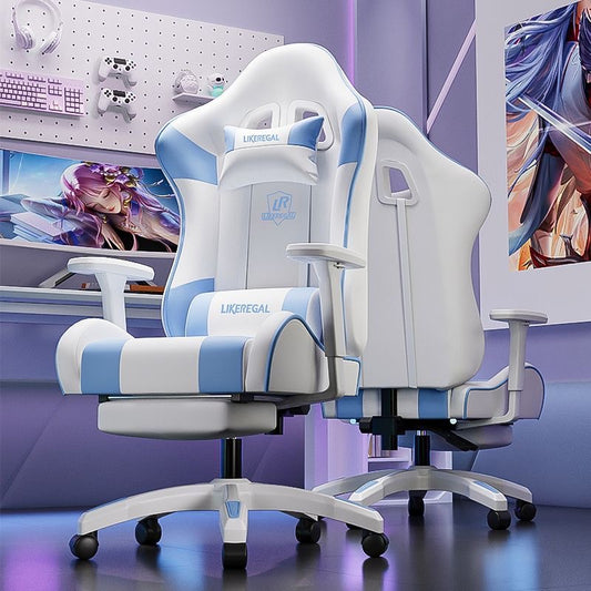 Chaise gamer blanc bleu