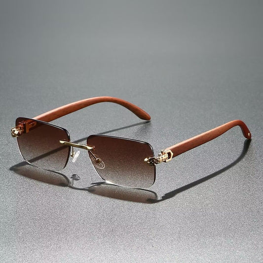 Lunettes de soleil rétro imitation bois,