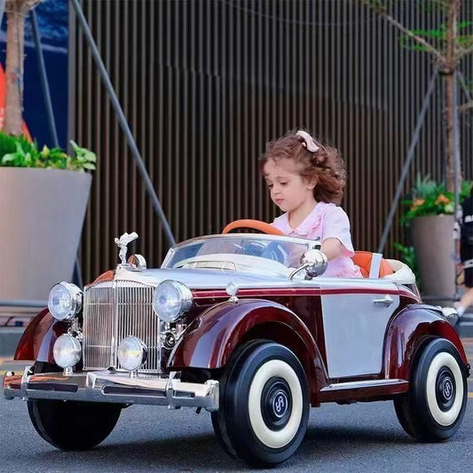 Voiture classique rétro voiture électrique pour enfants à quatre roues double place